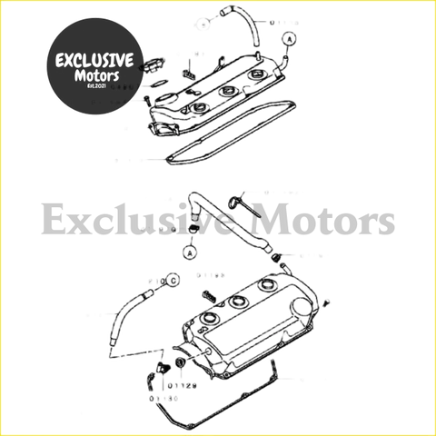 Black and white technical diagram of metal valve rocker cover assembly for mitsubishi pajero and triton 6g74 with labels