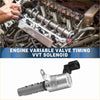 Silver metallic vvt solenoid with black plastic connector and bracket for toyota duet passo 2004-2008 visible from the back