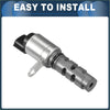 Silver metallic vvt solenoid valve actuator with black plastic connector and metal bracket for toyota prius c 2012-2019