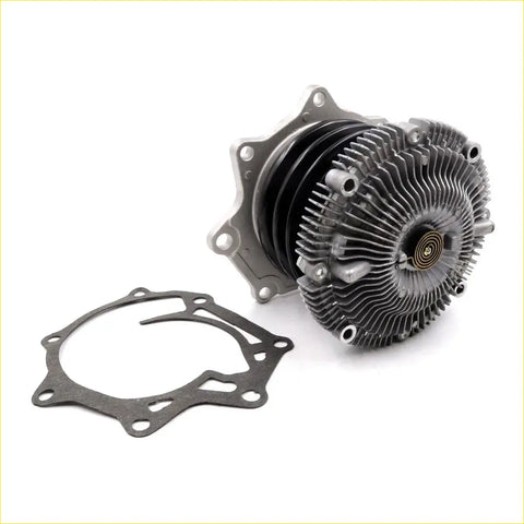 Silver aluminum water pump with ribbed cooling fins and black gasket for Nissan D21 Pathfinder Terrano WD21 TD27T 1988-1994