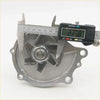 Silver metallic water pump with central impeller and mounting holes for nissan laurel cedric gloria 1968-1989