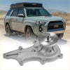 Silver aluminum water pump with threaded mounting holes and central shaft for toyota 4runner 2.4L 1985-1995
