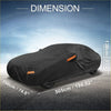 Back view of black waterproof 210d-pu car cover with orange reflective strips for toyota mirai sedan 2016-2023