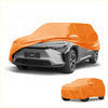 Bright orange waterproof all weather car cover for toyota bZ4X 2022-2023 made from durable weather-resistant material