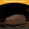 Brown reflective waterproof all weather car cover with orange warning strips for nighttime visibility on toyota bZ4X