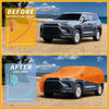 Orange waterproof all weather car cover made for toyota highlander 2014 2023 shown from back side