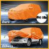 Bright orange durable waterproof all weather fabric car cover with black adjustable straps for toyota land cruiser