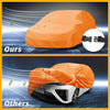 Orange waterproof all weather car cover with black adjustable straps for toyota prius 2010-2023 made of 210d pu