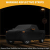Black reflective waterproof all weather car cover with orange warning strips for toyota tacoma 2016-2023 back side view