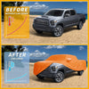 Orange waterproof all weather car cover made for toyota tundra 2014-2023 shown from the back side