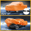 Orange waterproof all weather fabric car cover for toyota tundra 2014-2023 with black adjustable straps and buckle