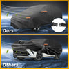 Black waterproof all weather car cover with orange reflective strips and adjustable straps for toyota venza 2010-2020