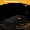 Black waterproof all weather car cover for Toyota Venza with orange reflective strips for nighttime visibility