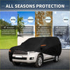 Black all-seasons waterproof aluminum film car cover with orange stripe for Toyota Sequoia 2001-2023