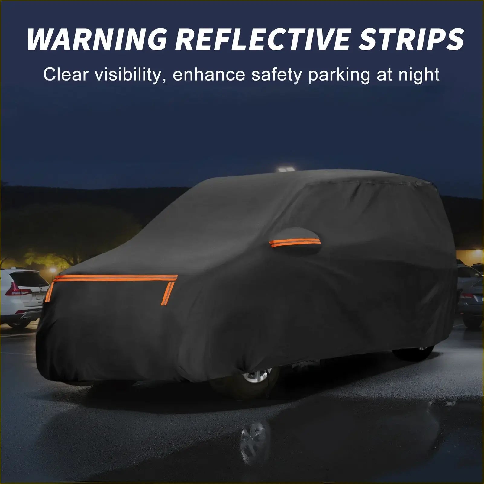 Black reflective strip waterproof aluminum film cotton car cover with orange accents for toyota vitz 2005-2015 nighttime use