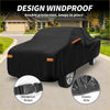 Black waterproof windproof car cover with orange reflective strips and driver door zipper for toyota tacoma