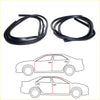 Black rubber weatherstrip seal set for nissan datsun sunny b110 kb110 coupe shown coiled with application diagrams