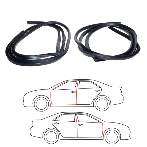 Black rubber weatherstrip seal set for nissan datsun sunny b110 kb110 coupe shown coiled with application diagrams