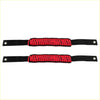 Red and black webbed grab handle pair with reinforced ends made of durable paracord grips for easy carrying