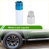 Blue and white wheel lock lug nut with chrome hex head designed as anti-theft key socket for Toyota wheels