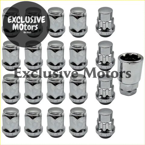 Set of chrome finished star shaped lug nuts with matching socket wrench for holden commodore vb vz wheel lock key