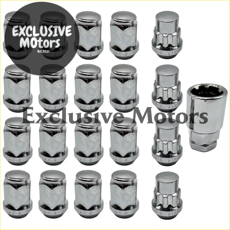 Set of chrome finished star shaped lug nuts with matching socket wrench for holden commodore vb vz wheel lock key