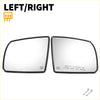 White heated mirror glass pair for Toyota Sequoia Tundra side view mirrors with black frames and warning label visible