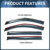Set of four window deflectors for toyota highlander 2014-2019 with transparent body red trim and metallic silver edges