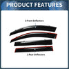 Window deflectors for toyota rav4 2006 in black and red with a glossy finish showing front and rear side views