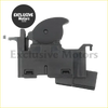 Black plastic car door lock actuator with curved lever and mounting slots for range rover sport window switch back side