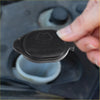 Black plastic windshield washer fluid reservoir cap with molded cat silhouette and washer fluid only text for Toyota Echo 2002-2005
