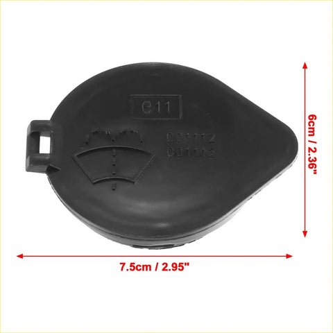 Black plastic windshield washer fluid reservoir cap for Toyota Venza with molded wiper design and side handle visible from back