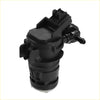 Black plastic windshield washer motor pump with electrical connector and threaded hose fittings for toyota rav4 2004-2014 back side