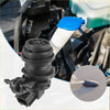 Black plastic windshield washer fluid reservoir with blue cap and nozzle for toyota rav4 2013-2018 back side view