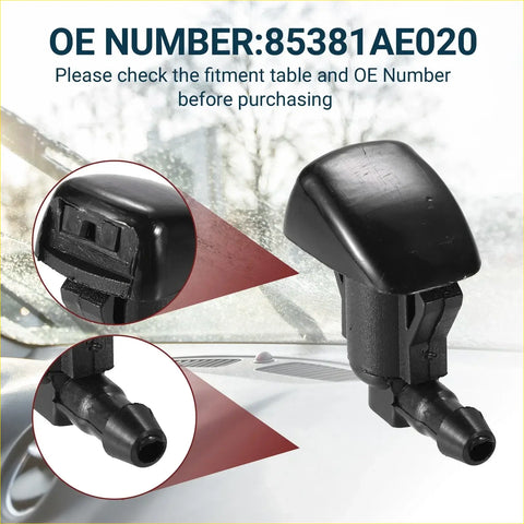 Black plastic windshield washer nozzle with curved top and threaded connection for toyota sienna 2004-2010 shown from back side