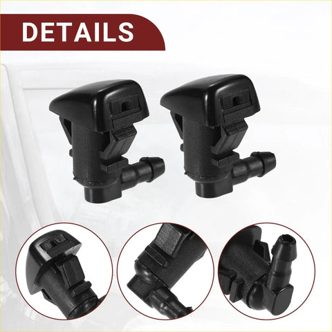 Black plastic windshield washer nozzles for toyota tacoma 2016-2023 with sleek angular design and mounting brackets