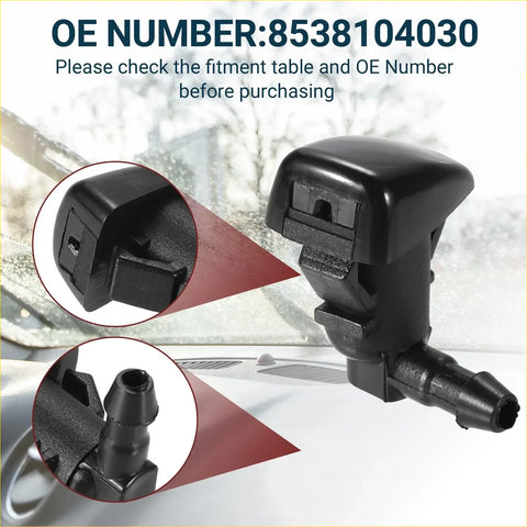 Black plastic windshield washer nozzle with molded design and threaded connection for toyota tacoma back side view