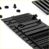 Black plastic modular track connector pieces with clips and ridged slots for secure assembly on nissan navara d21 wiper cowl grille