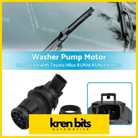 Black plastic wiper windscreen washer pump motor for toyota hilux kun16 kun25 and kun26 models backside view