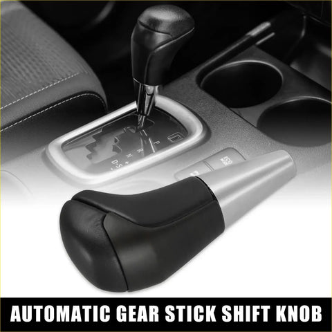 Black and silver automatic gear shift knob with textured grip wood pattern for toyota land cruiser