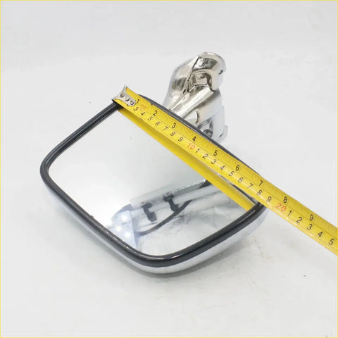 Chrome finished rectangular side view mirror with black rubber trim and elephant shaped mount for toyota hilux 84 95