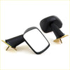 Black plastic side-view fender mirrors with gold mounting brackets for toyota hilux rn series 1972-1988 shown from back